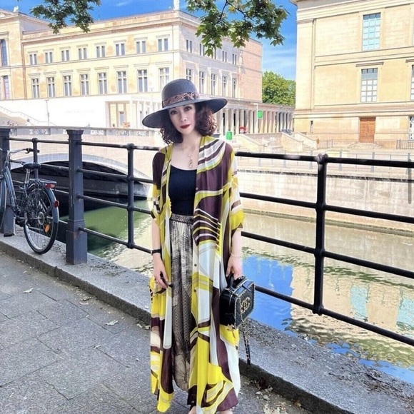 Zara Swim Cover Up Kaftan Sheer Retro Geo Print Loose Boho Pattern Beach Medium - Picture 8 of 15